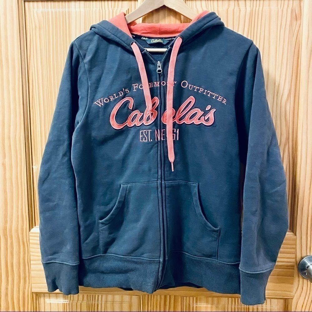Cabela's pink grey full zip logo sweatshirt hoodie